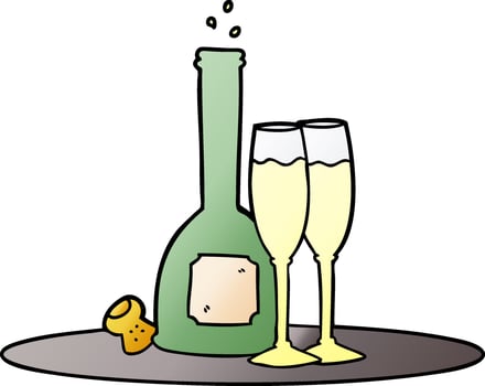 cartoon champagne on tray vector