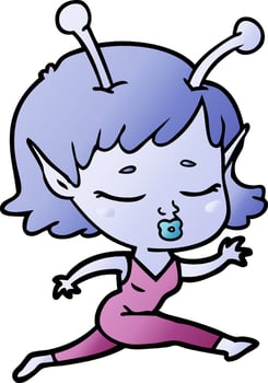 cute alien girl cartoon vector