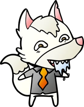 cartoon hungry wolf in office clothes vector
