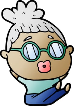 cartoon sitting woman wearing spectacles vector