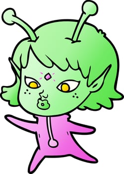 pretty cartoon alien girl vector