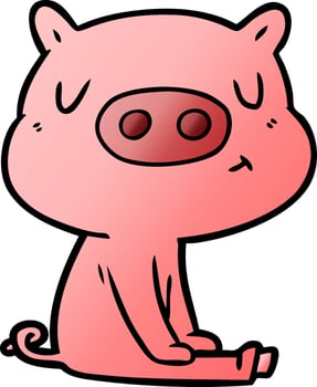 cartoon content pig meditating vector