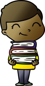 cartoon boy with books smiling vector