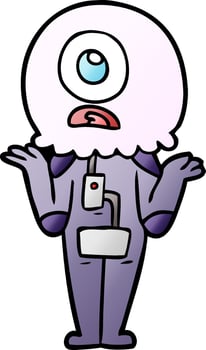 cartoon cyclops alien spaceman shrugging shoulders vector