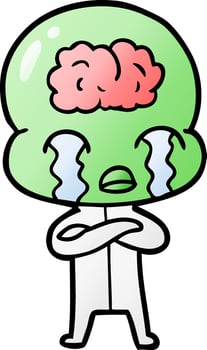 cartoon big brain alien crying vector
