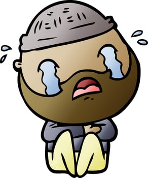 cartoon bearded man crying vector
