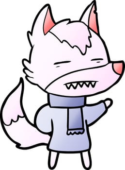 cartoon wolf in winter clothes vector