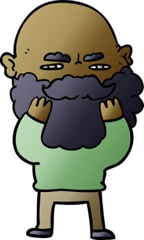 cartoon man with beard frowning checking his beard vector