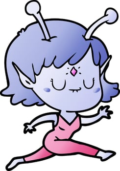 cartoon alien girl jumping vector