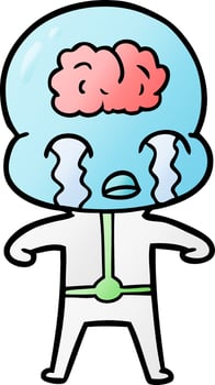 cartoon big brain alien crying vector