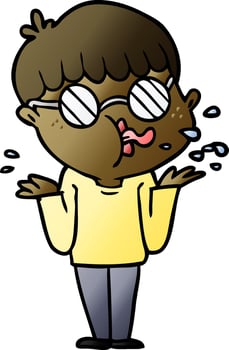 cartoon boy wearing spectacles shrugging shoulders vector