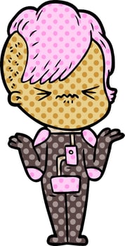 cartoon annoyed hipster girl wearing space suit vector