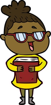 cartoon happy woman wearing spectacles vector