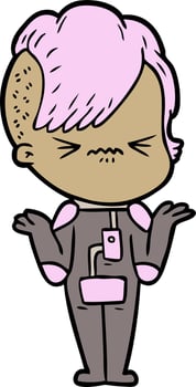 cartoon annoyed hipster girl wearing space suit vector