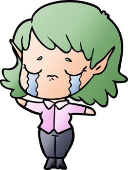 cartoon crying elf girl vector