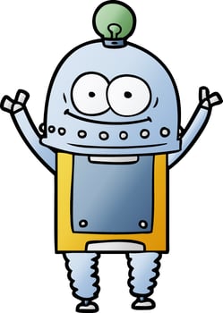 happy carton robot with light bulb vector