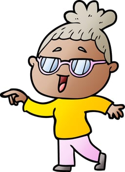 cartoon happy woman wearing spectacles vector