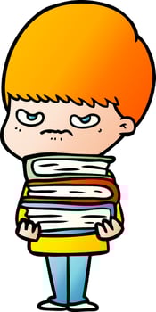 angry cartoon boy with books vector