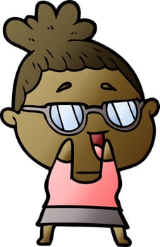 cartoon happy woman wearing spectacles vector