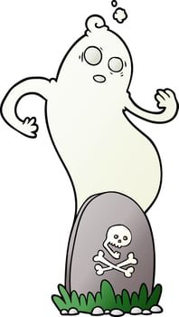 spooky cartoon grave with rising ghost vector