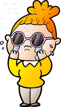 cartoon crying woman wearing spectacles vector