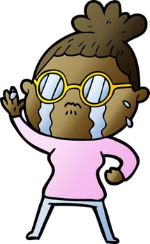 cartoon crying woman wearing spectacles vector