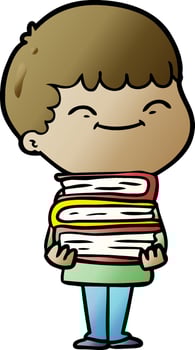 cartoon happy boy with books vector