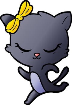 cute cartoon cat with bow running vector