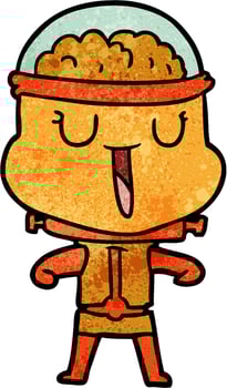 Retro grunge texture cartoon happy robot vector