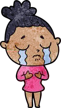 retro grunge texture cartoon girl crying vector