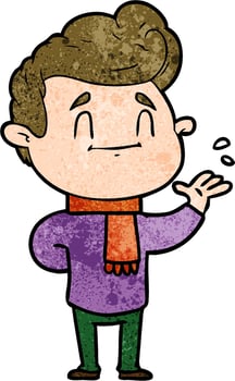 Retro grunge texture cartoon happy man vector