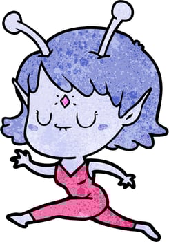 cartoon alien girl jumping vector