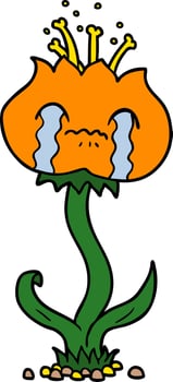 cartoon flower crying vector