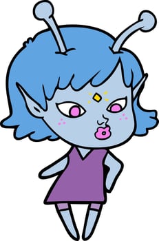 pretty cartoon alien girl vector