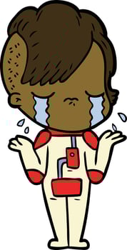 cartoon crying girl wearing space clothes vector