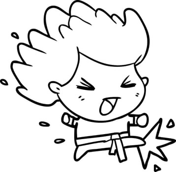 cute line drawing of a kicking karate champion vector