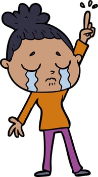 cartoon crying woman raising hand vector