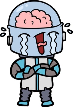 Cartoon robot crying vector