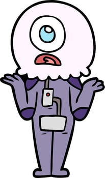 Cartoon alien shrugging shoulders vector