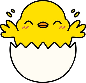 cartoon of a cute baby bird hatching from an egg shell vector