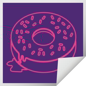 illustration of a tasty iced donut square peeling sticker vector