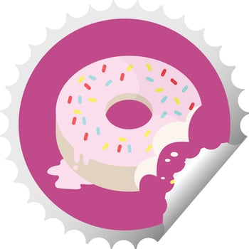 bitten frosted donut graphic vector illustration round sticker stamp