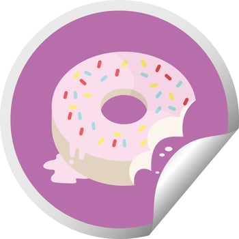 bitten frosted donut graphic vector illustration circular sticker