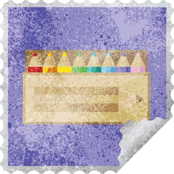 pack of coloring pencils graphic square sticker stamp vector