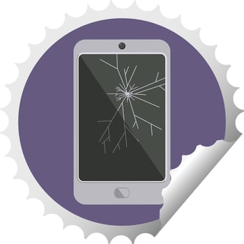 cracked screen cell phone graphic vector illustration round sticker stamp