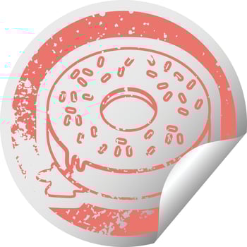 distressed sticker icon illustration of a tasty iced donut vector