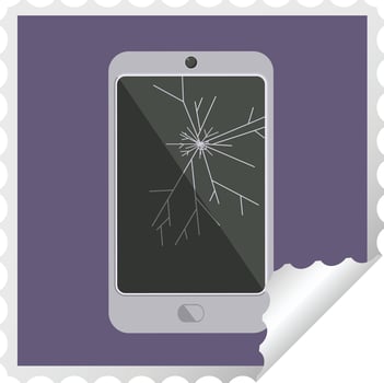 cracked screen cell phone graphic square sticker stamp vector