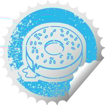 distressed sticker icon illustration of a tasty iced donut vector