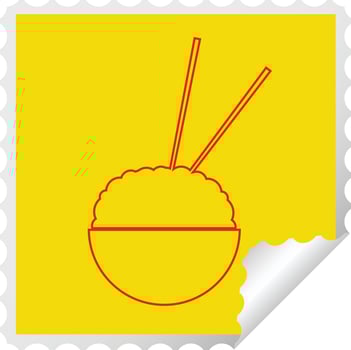 Rice bowl square peeling sticker vector illustration