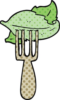 comic book style cartoon salad leaves on fork vector
